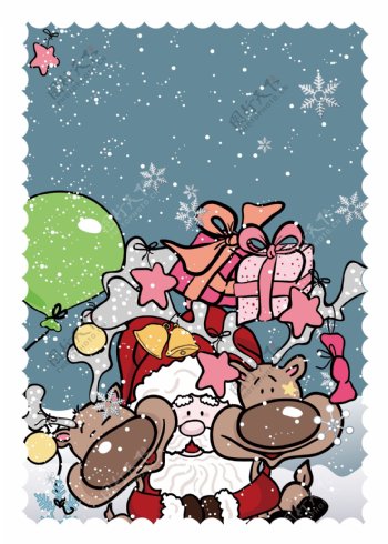 矢量卡通手绘圣诞老人驯鹿背景素材