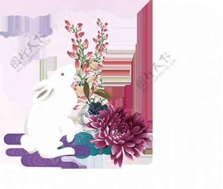 中秋玉兔花朵素材图片