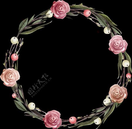 手绘欧式玫瑰花环装饰图案