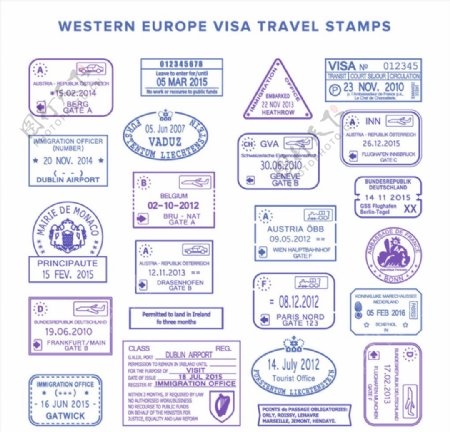 西欧签证旅游邮票