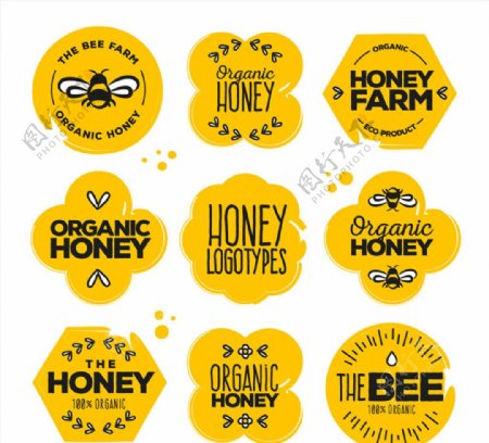 9款创意有机蜂蜜标志矢量图