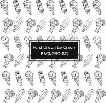 手绘的黑色和白色的冰淇淋的背景