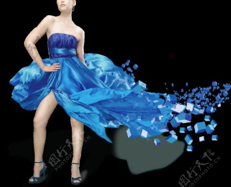 创意蓝色裙子png元素素材