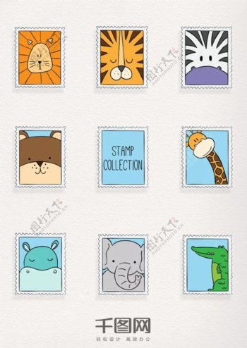 动物卡通图案邮票元素