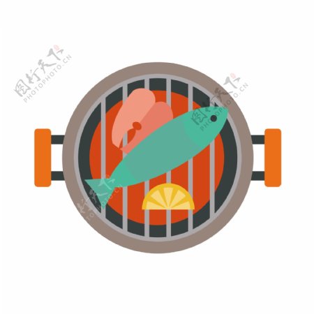 卡通烤鱼png元素素材