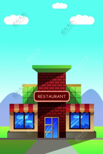 扁平化乡村饭馆餐厅海报背景素材