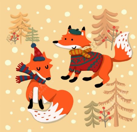 冬季卡通狐狸插图