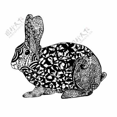 黑白艺术时尚兔子插画