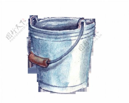 灰色手绘水桶卡通透明水彩素材