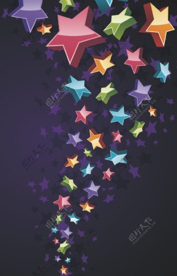 紫色背景上的炫彩五角星背景素材