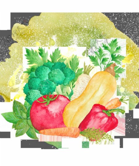 彩色手绘卡通蔬菜厨房透明素材