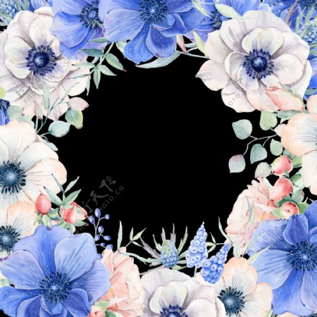 蓝色花环透明装饰图案