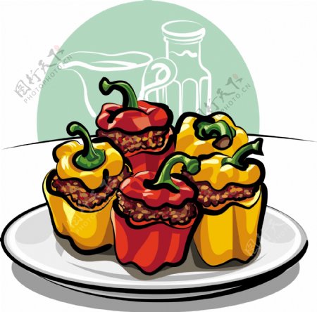 美味的传统辣椒包肉插画
