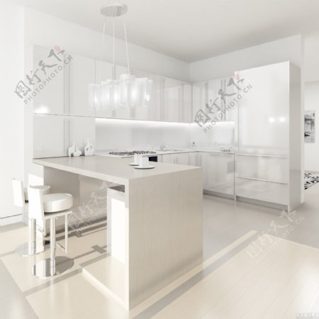 现代简约风室内设计白色调厨房效果图