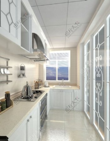 白色的厨房设计效果图3D模型