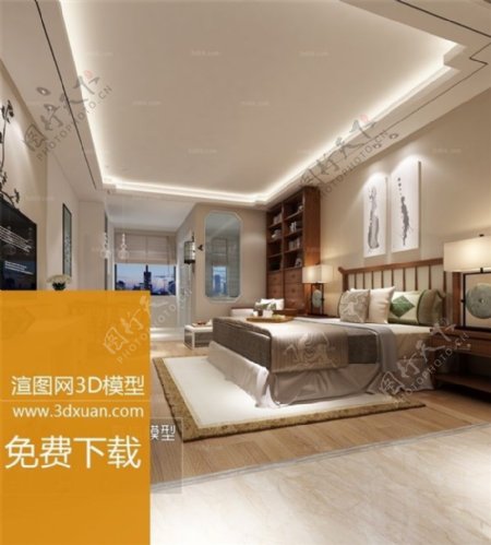中式大气卧室模型