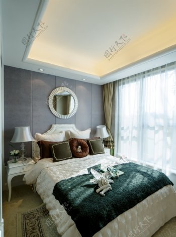欧式简约风室内设计卧室地毯效果图