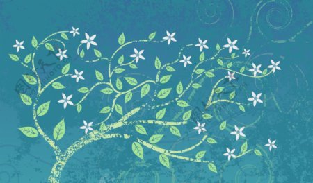 蓝色植物树木卡通底纹背景图片素