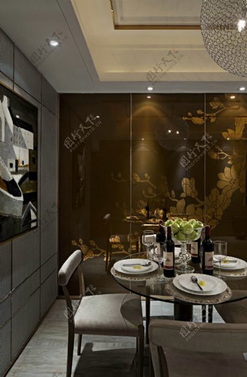 现代简约风室内设计餐厅装饰画效果图