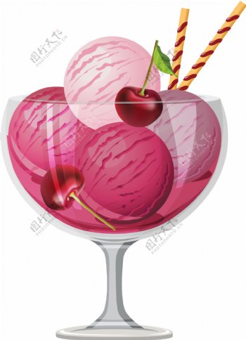 美味樱桃冰淇淋免抠png透明图层素材