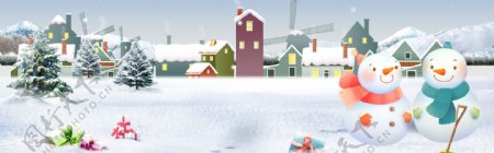 卡通雪人冬季banner背景素材