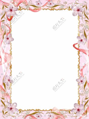 鲜花粉红色婚礼边框免抠png透明图层素材