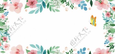 春季手绘花朵淘宝全屏banner背景