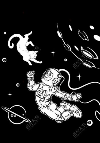 外太空宇航员小猫矢量图下载