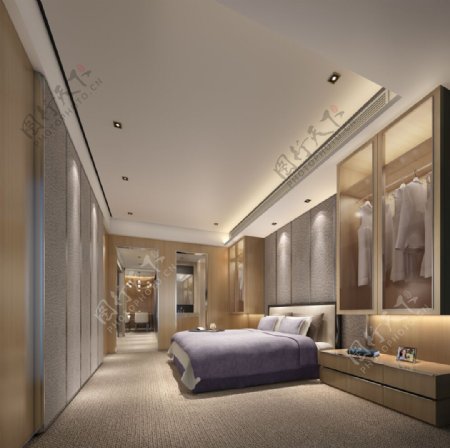 现代简约卧室淡紫色床品室内装修效果图