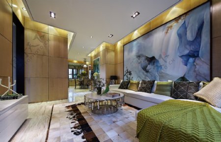 现代客厅装饰画瓷砖效果图