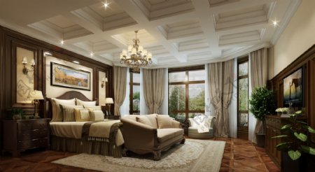 美式清新卧室白色天花板室内装修效果图