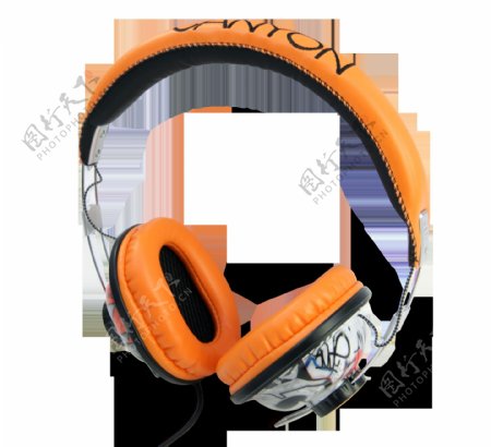 橙色戴式耳机免抠png透明图层素材