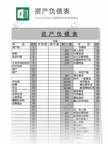 资产负债表excel表格模板