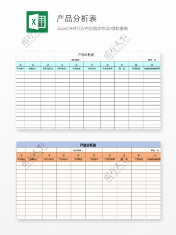 产品分析表Excel图表