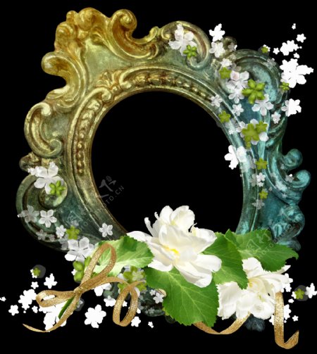 手绘花朵古老装饰镜框png透明素材