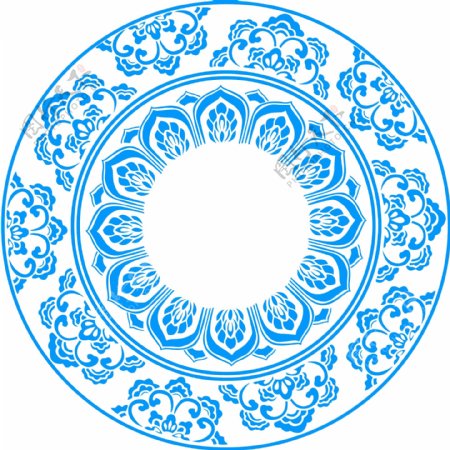 矢量圆形青花瓷花纹