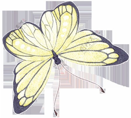 黄色飞舞蝴蝶卡通透明装饰素材