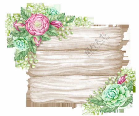 木板与花卉卡通透明素材