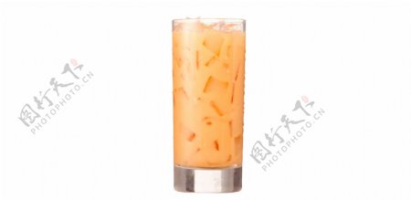 玻璃杯橙色冰茶免抠psd透明素材