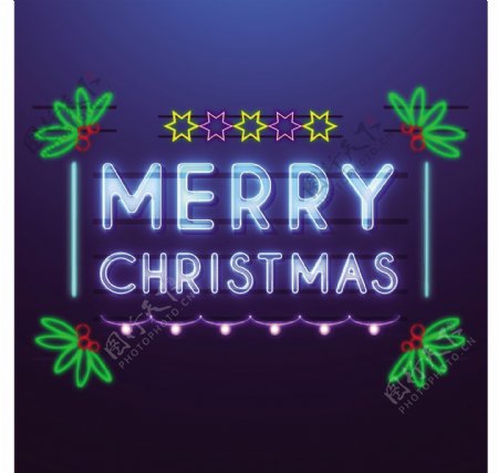 2017圣诞节快乐字体霓虹灯元素