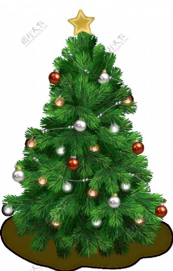 绿色彩球装饰圣诞树透明元素