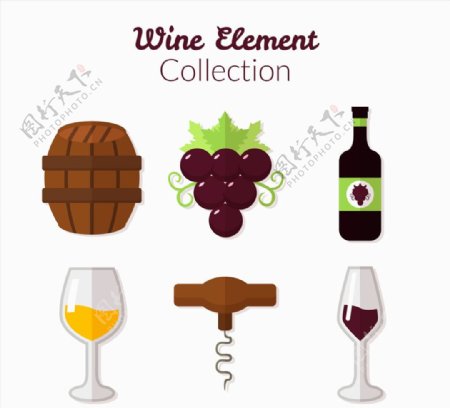 6款扁平化葡萄酒元素图标
