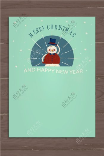 木质纹理绿豆灰圣诞雪人海报背景素材