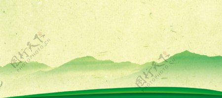 手绘绿色山脉banner背景素材