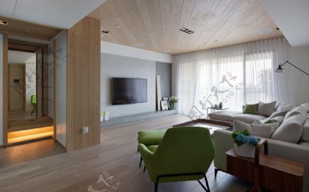 现代简约客厅木地板室内装修效果图