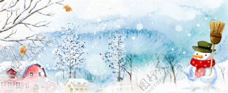 卡通可爱冬季雪花banner背景