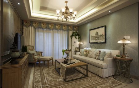 欧式时尚金褐色背景墙客厅室内装修效果图