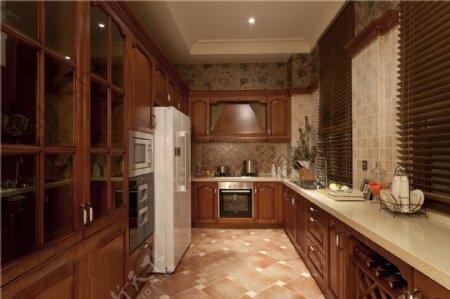 中式厨房木制柜子室内装修效果图