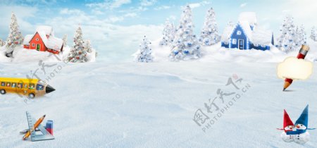 冬季雪地雪屋banner背景