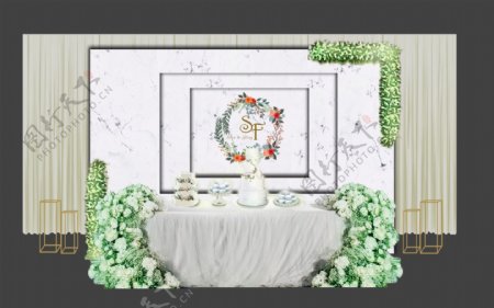 绿色婚礼展台工装效果图设计